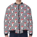 Christmas Santa Penguin Pattern Print Zip Sleeve Bomber Jacket