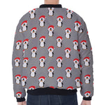 Christmas Santa Penguin Pattern Print Zip Sleeve Bomber Jacket