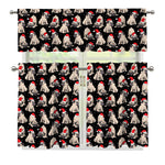 Christmas Santa Pug Pattern Print 3 Piece Kitchen Curtains