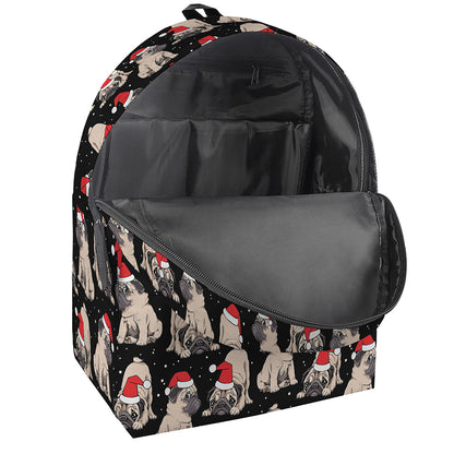 Christmas Santa Pug Pattern Print Backpack