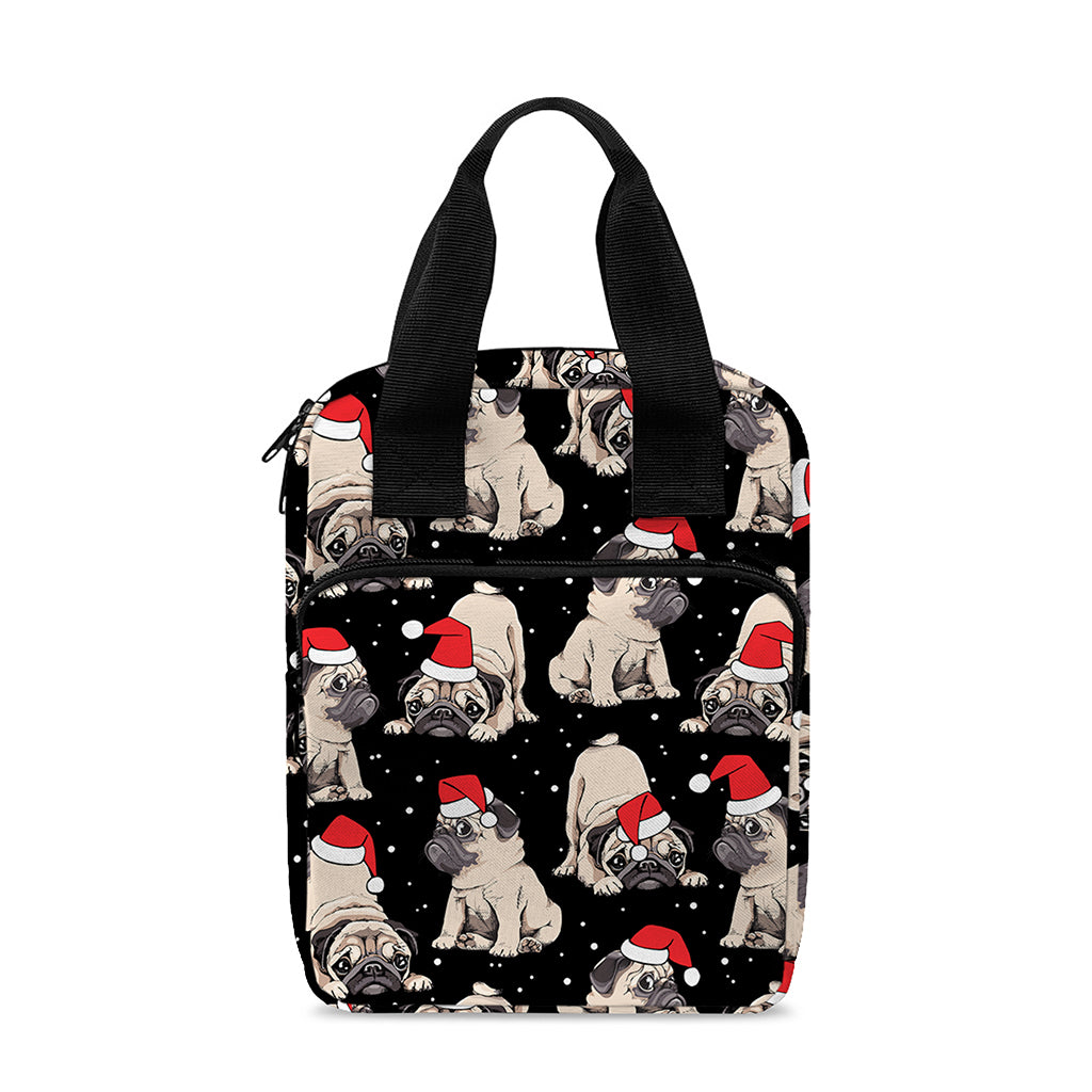 Christmas Santa Pug Pattern Print Bible Tote Bag