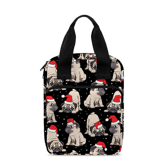 Christmas Santa Pug Pattern Print Bible Tote Bag