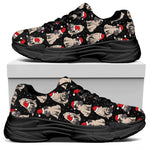 Christmas Santa Pug Pattern Print Black Chunky Shoes