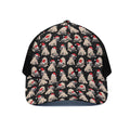 Christmas Santa Pug Pattern Print Black Mesh Trucker Hat
