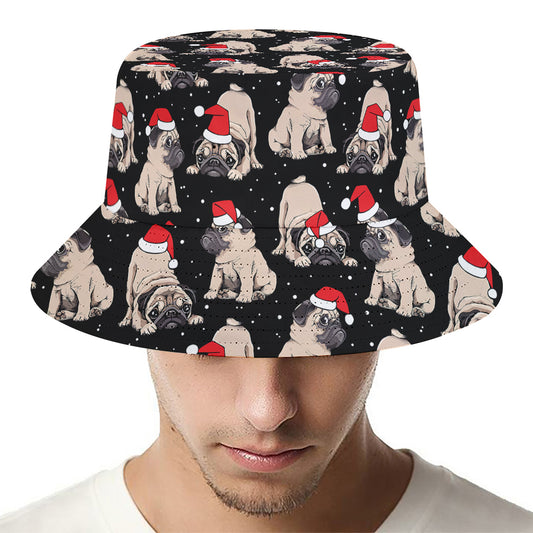 Christmas Santa Pug Pattern Print Bucket Hat