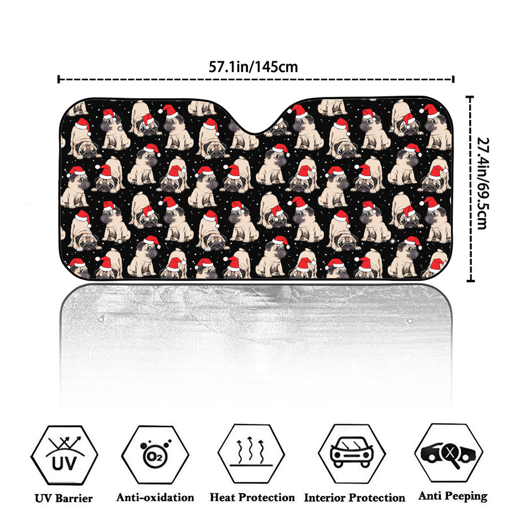 Christmas Santa Pug Pattern Print Car Windshield Sun Shade