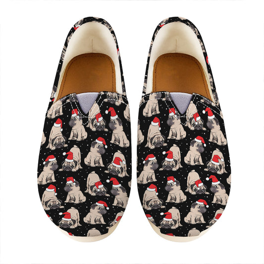 Christmas Santa Pug Pattern Print Casual Shoes