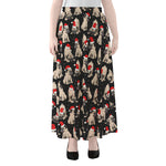 Christmas Santa Pug Pattern Print Chiffon Maxi Skirt