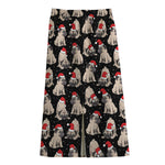 Christmas Santa Pug Pattern Print Cotton Front Slit Maxi Skirt