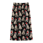 Christmas Santa Pug Pattern Print Cotton Front Slit Maxi Skirt