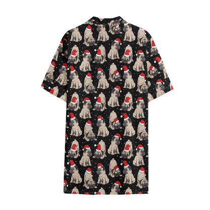 Christmas Santa Pug Pattern Print Cotton Hawaiian Shirt