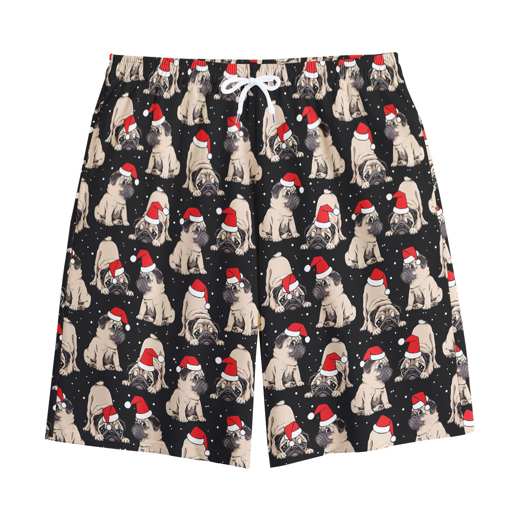 Christmas Santa Pug Pattern Print Cotton Shorts