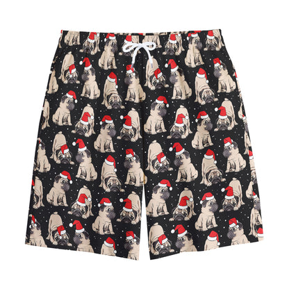 Christmas Santa Pug Pattern Print Cotton Shorts