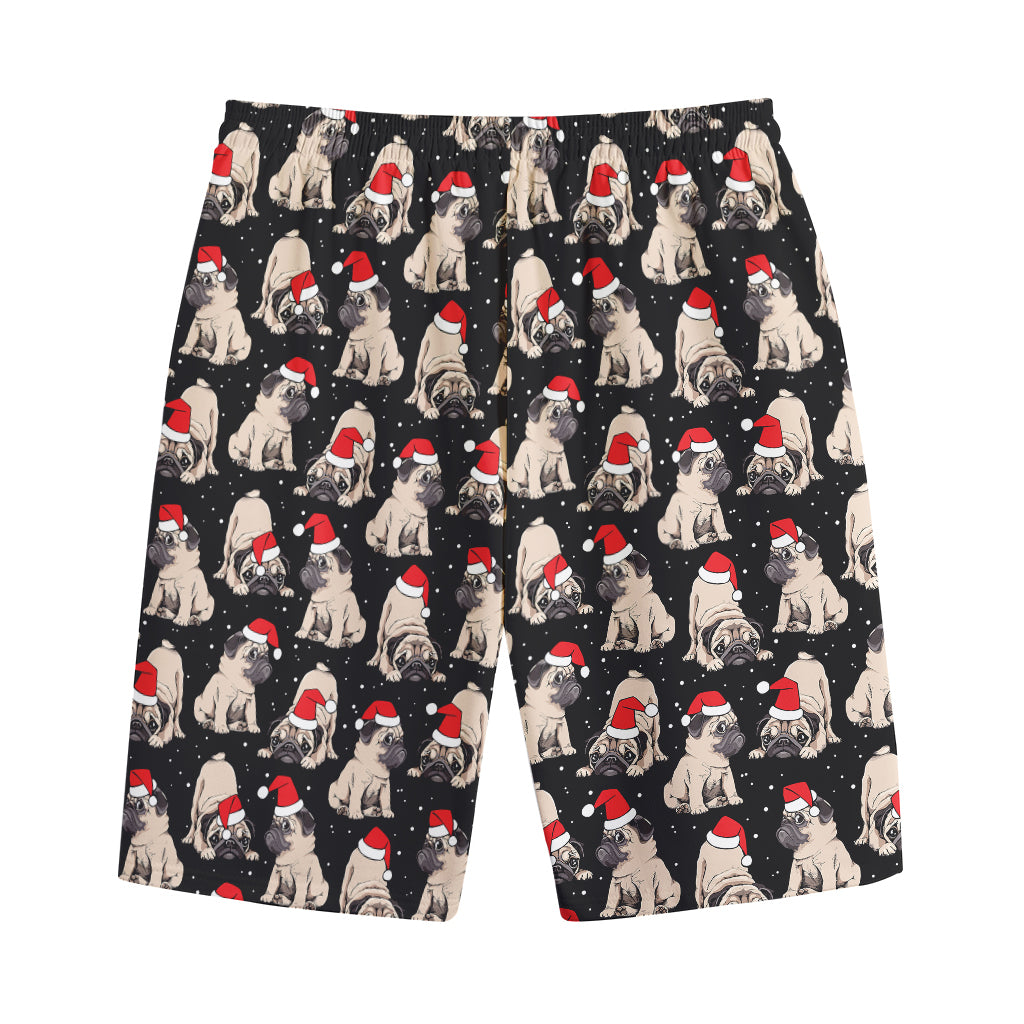Christmas Santa Pug Pattern Print Cotton Shorts