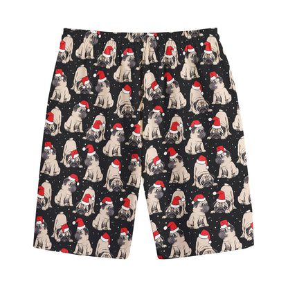 Christmas Santa Pug Pattern Print Cotton Shorts