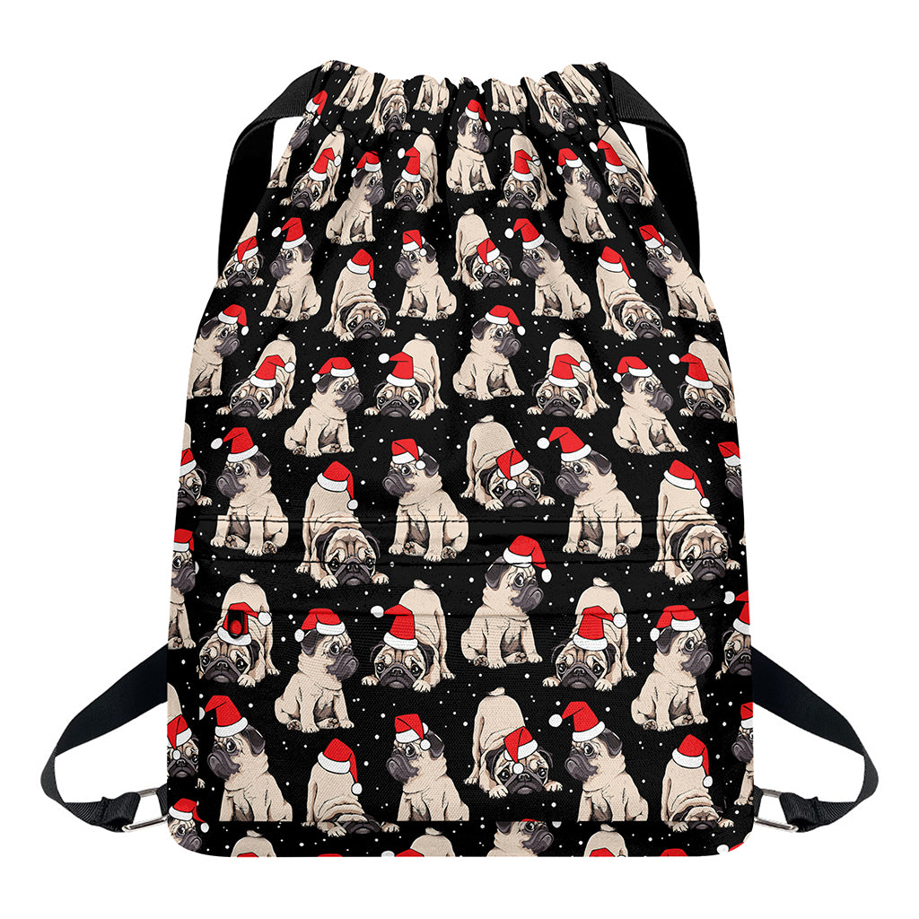 Christmas Santa Pug Pattern Print Drawstring Backpack