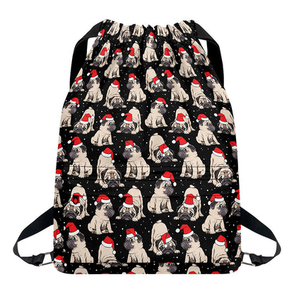 Christmas Santa Pug Pattern Print Drawstring Backpack