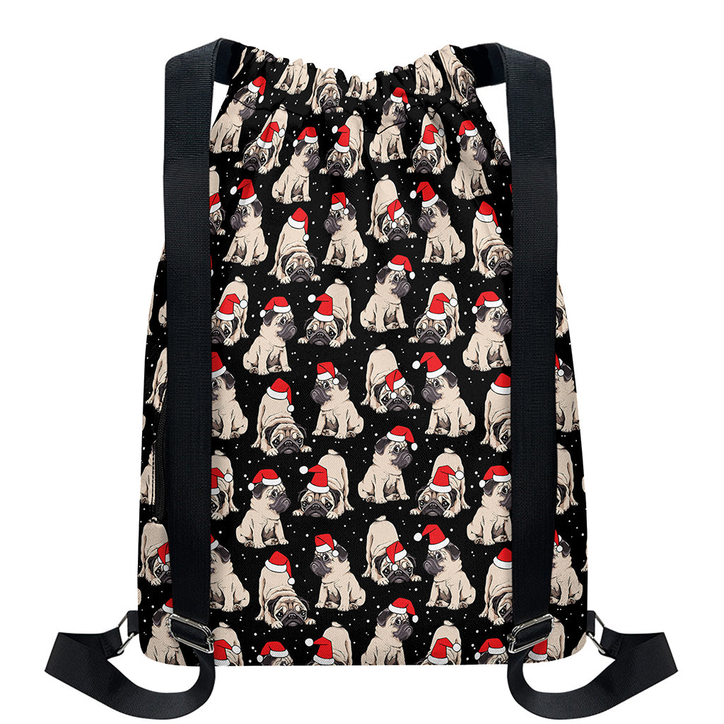 Christmas Santa Pug Pattern Print Drawstring Backpack