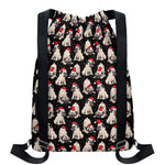 Christmas Santa Pug Pattern Print Drawstring Backpack