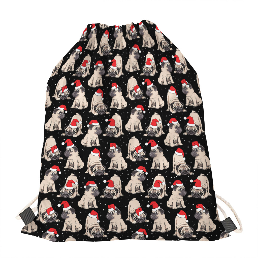 Christmas Santa Pug Pattern Print Drawstring Bag
