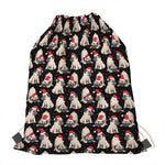 Christmas Santa Pug Pattern Print Drawstring Bag