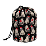 Christmas Santa Pug Pattern Print Drawstring Makeup Bag
