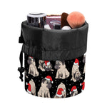 Christmas Santa Pug Pattern Print Drawstring Makeup Bag