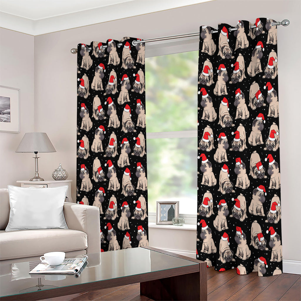 Christmas Santa Pug Pattern Print Extra Wide Grommet Curtains