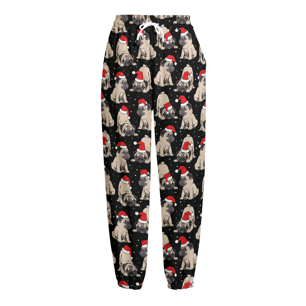 Christmas Santa Pug Pattern Print Fleece Lined Knit Pants