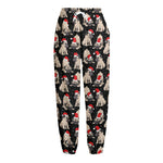 Christmas Santa Pug Pattern Print Fleece Lined Knit Pants
