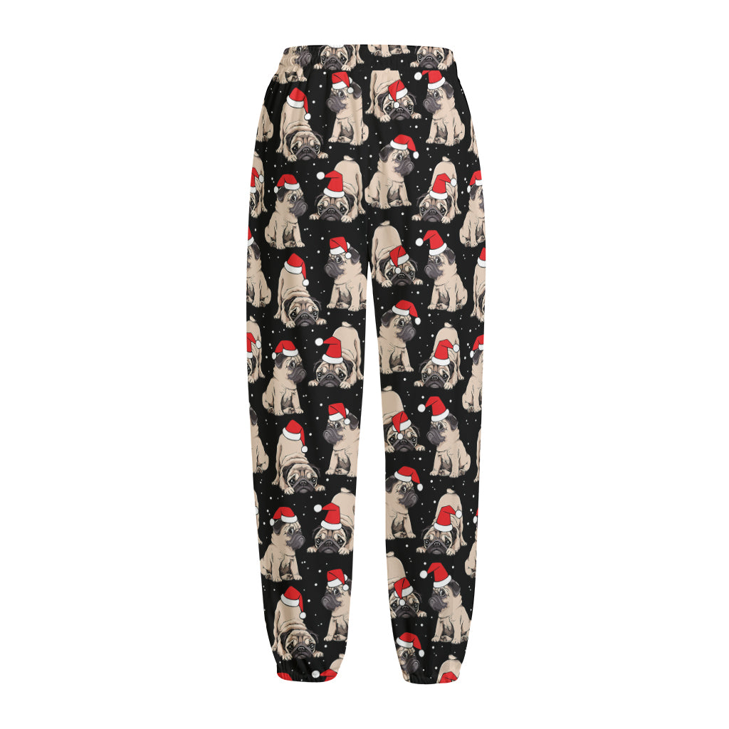 Christmas Santa Pug Pattern Print Fleece Lined Knit Pants