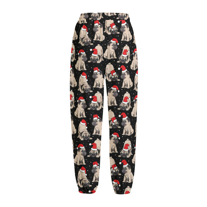 Christmas Santa Pug Pattern Print Fleece Lined Knit Pants