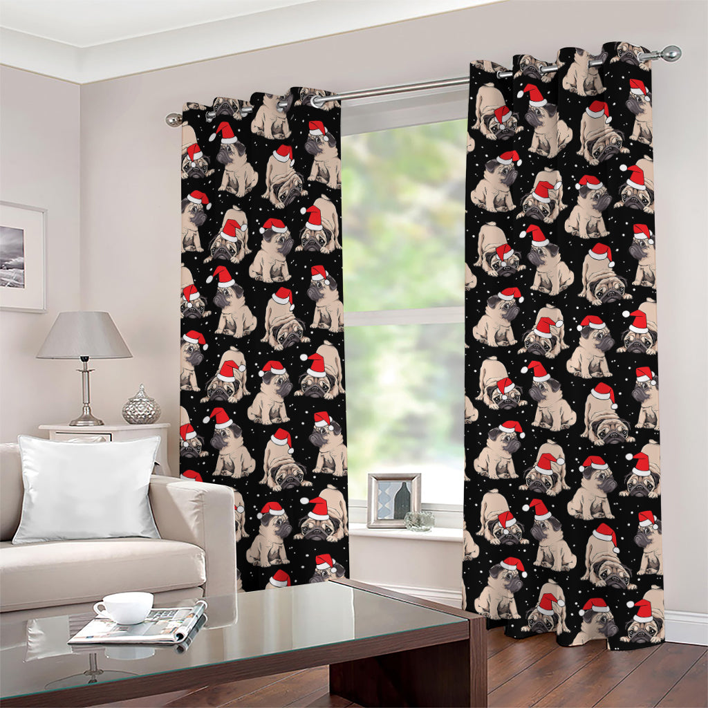 Christmas Santa Pug Pattern Print Grommet Curtains