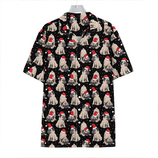 Christmas Santa Pug Pattern Print Hawaiian Shirt