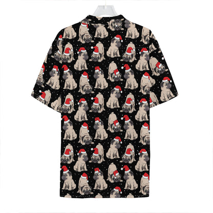 Christmas Santa Pug Pattern Print Hawaiian Shirt
