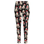 Christmas Santa Pug Pattern Print High-Waisted Pocket Leggings