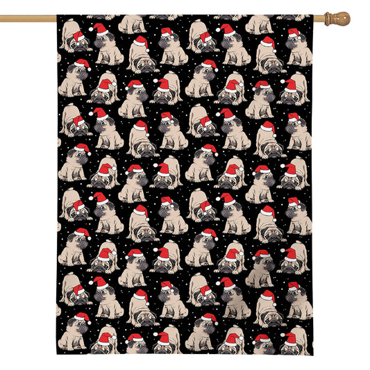 Christmas Santa Pug Pattern Print House Flag