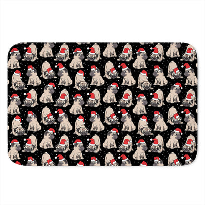 Christmas Santa Pug Pattern Print Indoor Door Mat