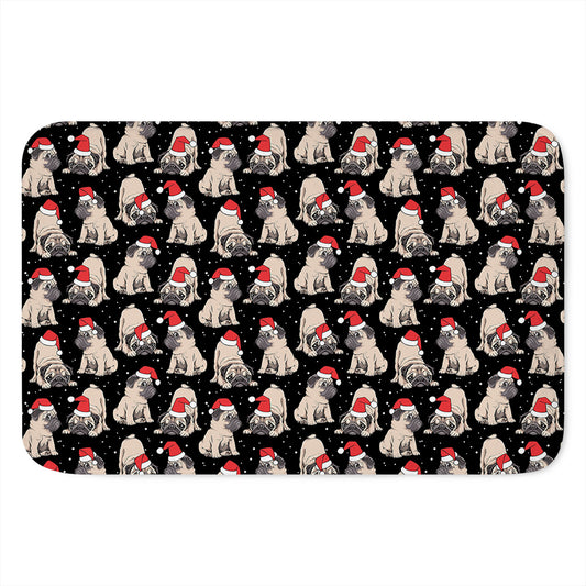 Christmas Santa Pug Pattern Print Indoor Door Mat