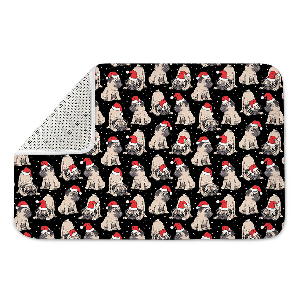 Christmas Santa Pug Pattern Print Indoor Door Mat