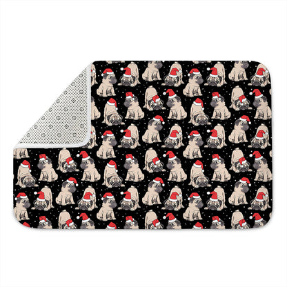Christmas Santa Pug Pattern Print Indoor Door Mat