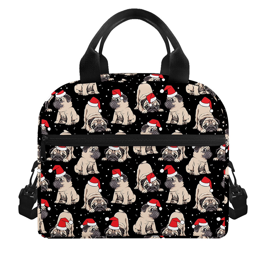 Christmas Santa Pug Pattern Print Insulated Lunch Bag