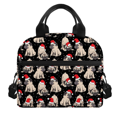 Christmas Santa Pug Pattern Print Insulated Lunch Bag