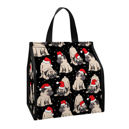 Christmas Santa Pug Pattern Print Insulated Lunch Tote