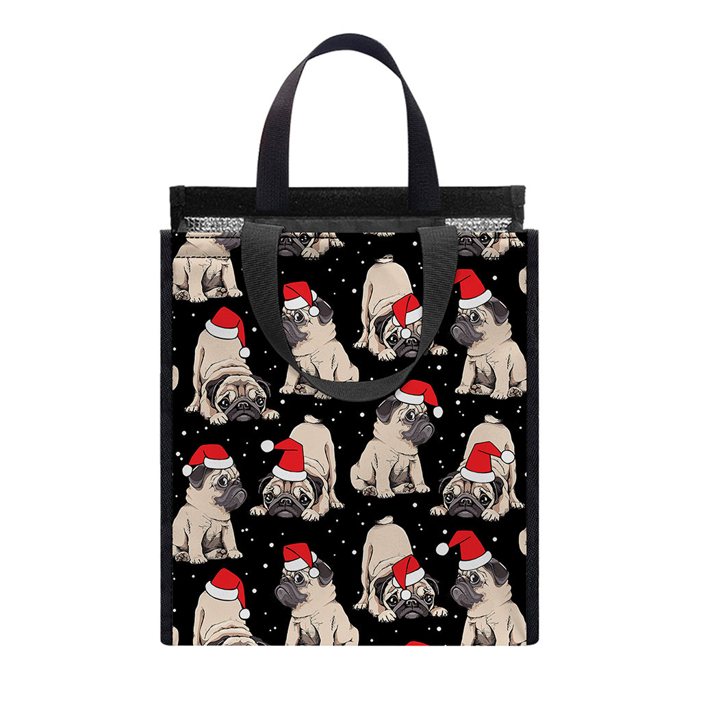 Christmas Santa Pug Pattern Print Insulated Lunch Tote