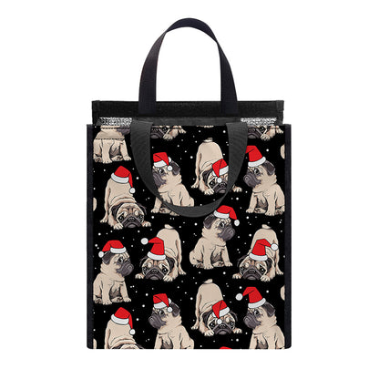 Christmas Santa Pug Pattern Print Insulated Lunch Tote