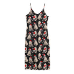 Christmas Santa Pug Pattern Print Jersey Midi Cami Dress