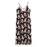 Christmas Santa Pug Pattern Print Jersey Midi Cami Dress