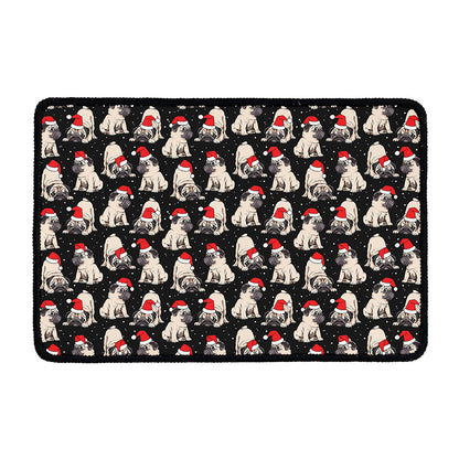 Christmas Santa Pug Pattern Print Kitchen Mat