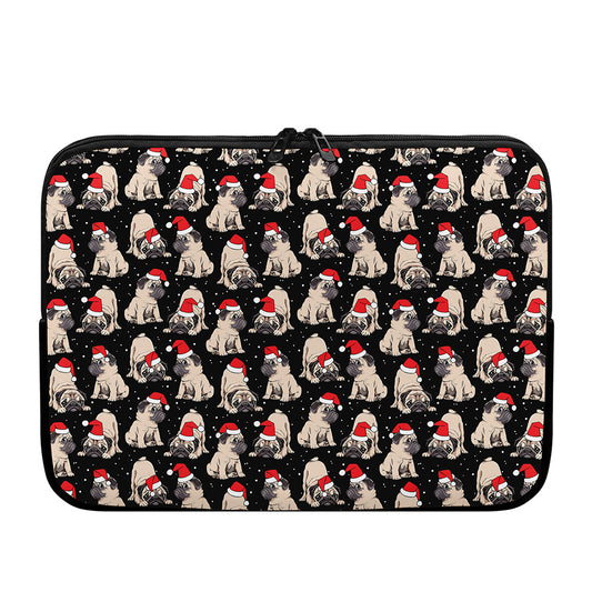 Christmas Santa Pug Pattern Print Laptop Sleeve